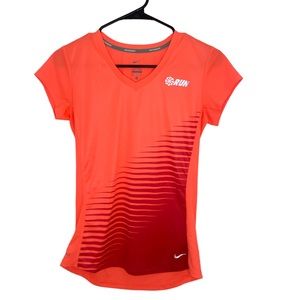 Nike Running Dri-Fit Neon Orange Short Sleeve Woman's Top S  RUN